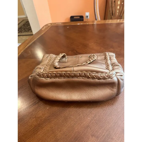 Nordstrom Brown Genuine Leather Tote Shoulder Bag Medium Boho Braided Trim - Image 12