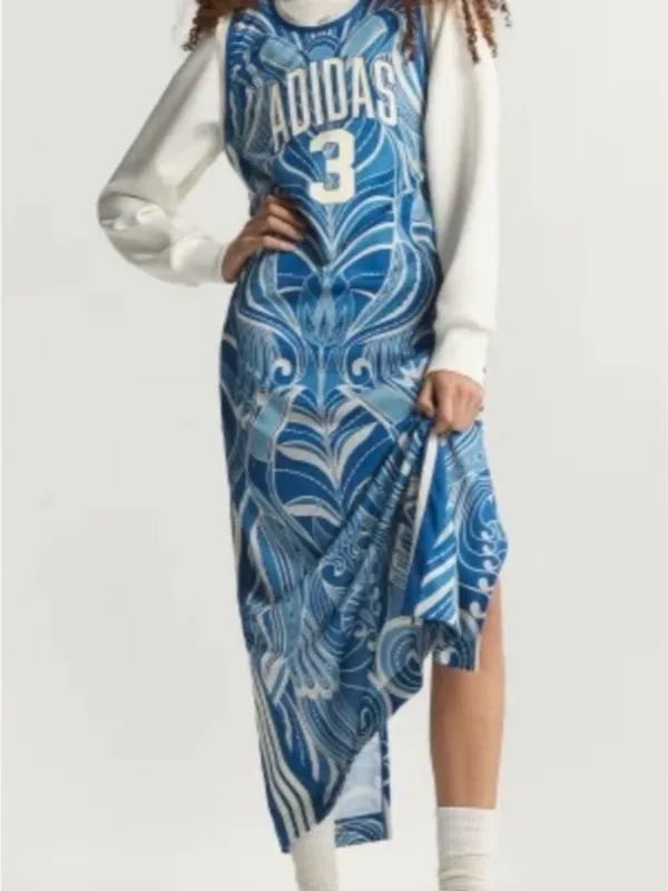 FARM Rio x adidas Blue Graphic Maxi Dress with White Accents - Image 2