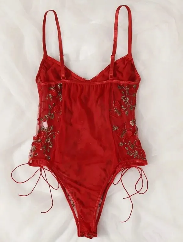 Red Butterfly Mesh Bodysuit - Image 2
