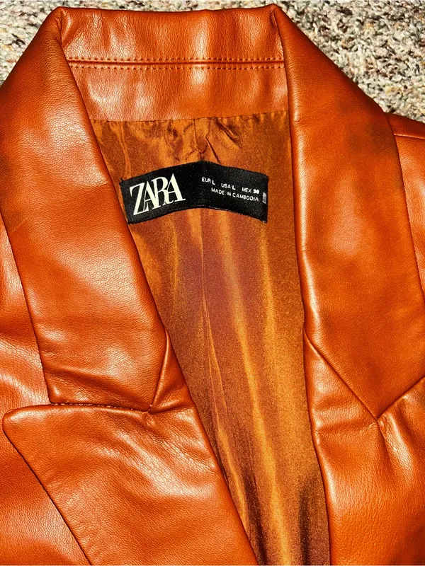 Zara Faux Leather Double-Breasted Blazer Jacket - Image 2