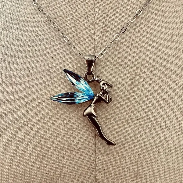 Silver tone and blue tinker bell pendant necklace - Image 7