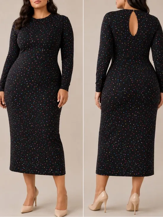 Dancing Leopard Dove Black Abstract Print Long Sleeve Bodycon Stretch Midi Dress - Image 2