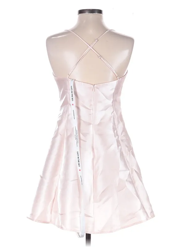 Lucy in the Sky Pink Satin Crisscross Back Mini Dress Light Pink Sz L - Image 4