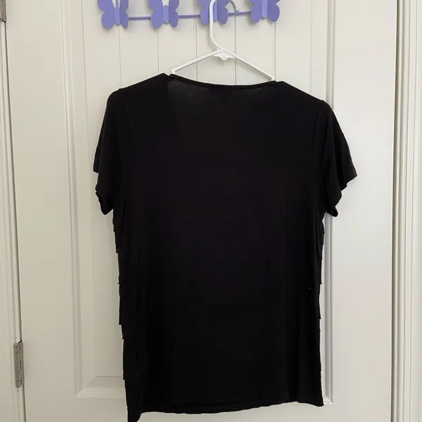 EUC | GEORGE‎ women’s solid black tiered ruffle front short sleeve blouse small - Image 6