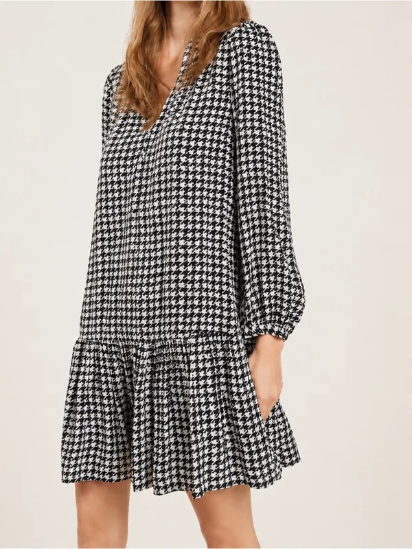 Anthro Maeve Margaret Houndstooth Tunic Ruffle Hem Long Sleeve Mini Dress - Image 9