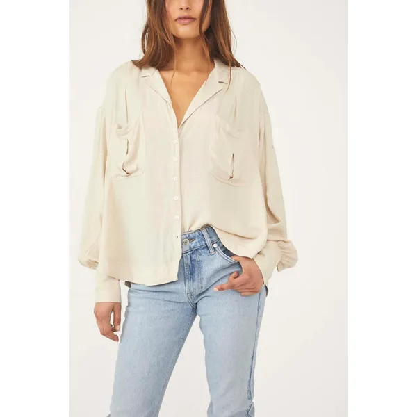 Free People Lightweight Pullover Button Up Neutral Beige Size Small - Image 2
