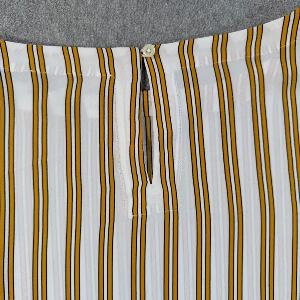 LOFT Women's Medium White Yellow Stripe Long Sleeve Keyhole Back Blouse Top - Image 10