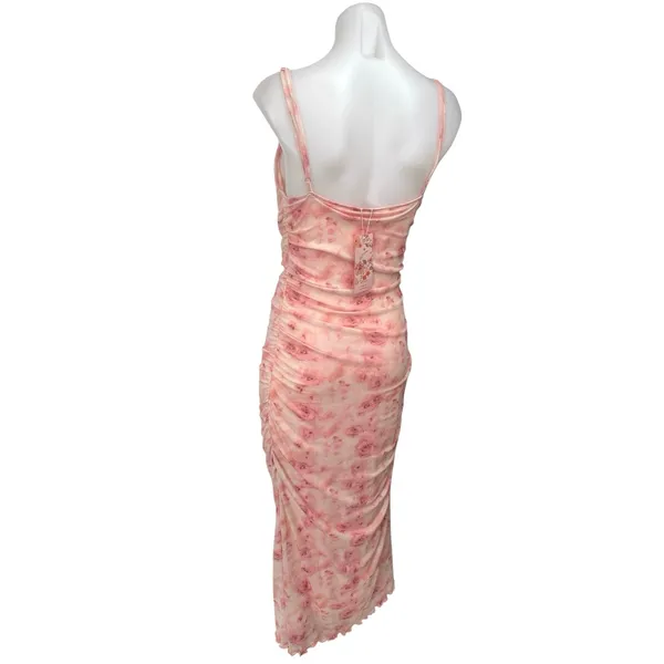 NEW Shein Pink Floral Ruched Sleeveless Cami Camisole Tank Midi Bodycon Dress M - Image 2