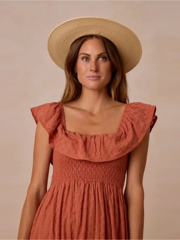 Rylee + Cru Gia Women’s Cotton Floral Burnt Orange Dress S - Image 3