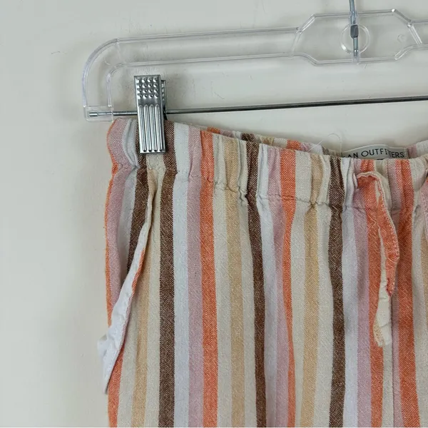 Urban Outfitters Chance Stripe Pant Linen Pull On Neutral Multi Small - Image 3