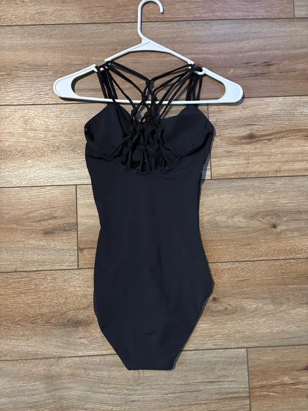 Capezio Women’s Black One-Piece Dance Leotard With Strappy Gold Glitter Back - Image 2