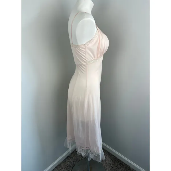 Vintage Laura Lane Light Pink Sheer Slip Dress Lingerie Nightgown w Lace 34/XS - Image 3