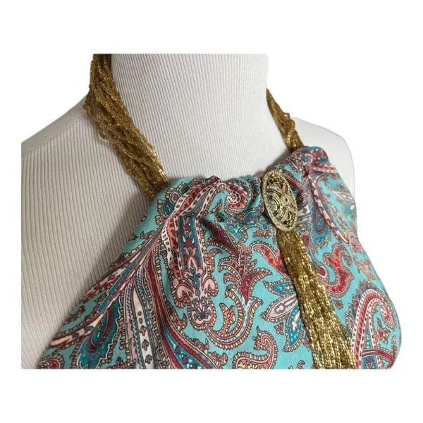 Womens Anthropologie Rush Floral Beaded Neckline Choker Silk Sleeveless Top - 6 - Image 2