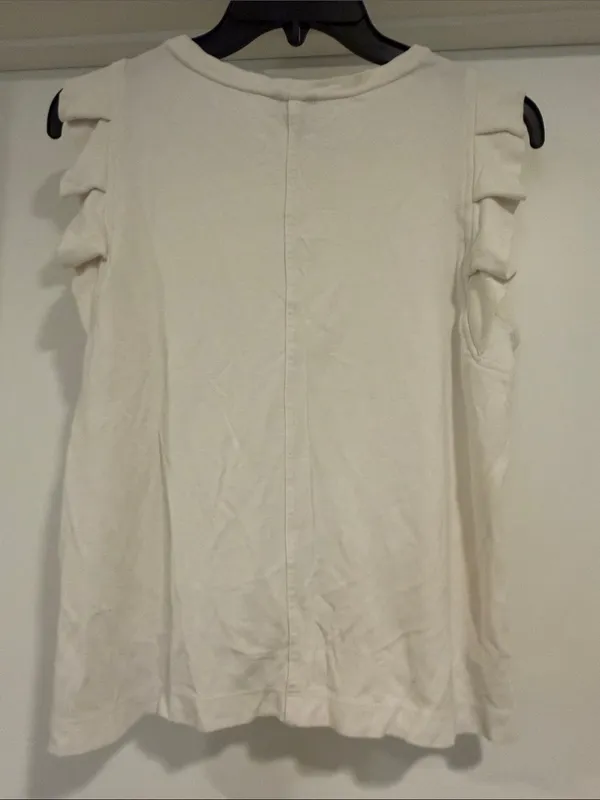 Ann Taylor Cream Ruffle Shoulder Crewneck Tank - Image 4