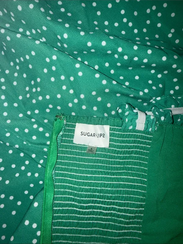 Sugarlips Emerald Green Polka Dot Ruffle Strap Midi Dress - Image 6