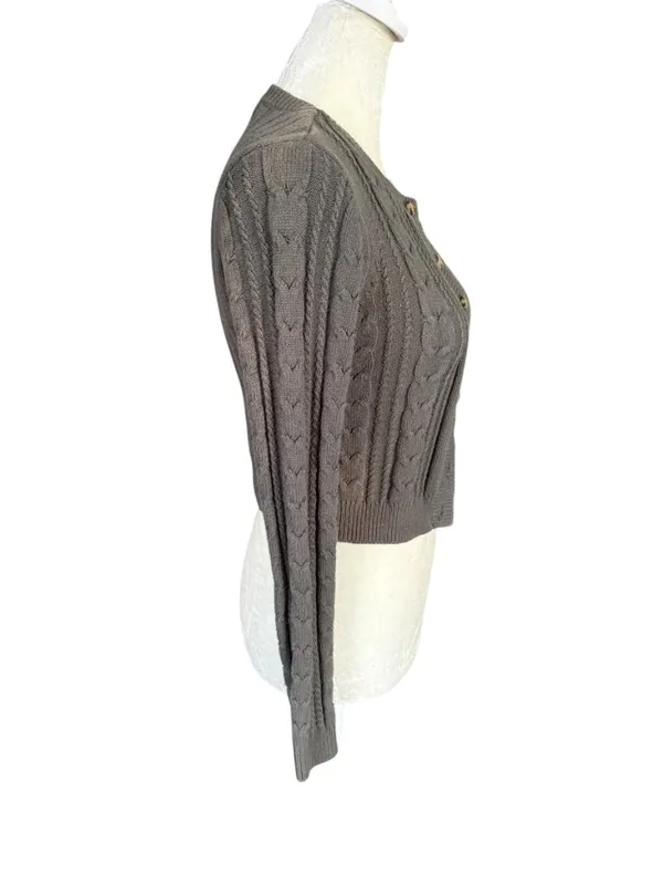 Wild Fable olive green long sleeve button down cropped cable knit sweater XS - Image 3