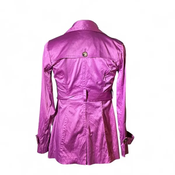 BCX Double Breasted Belted Trench Coat Jacket‎ Women's Size M Purple Satin Look - Image 2