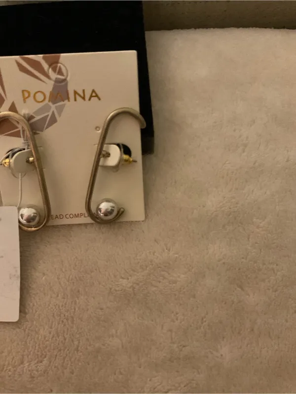 Pomina Gold-Tone Curved Drop Earrings with Polished Ball Accent - Image 3