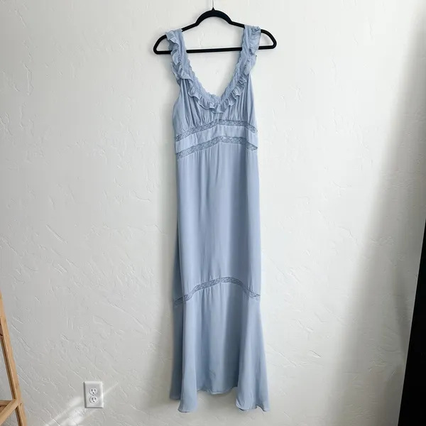 Reformation |‎ Purdie Lace-Trim Flutter Strap Midi Dress in Mineral Blue - Image 6