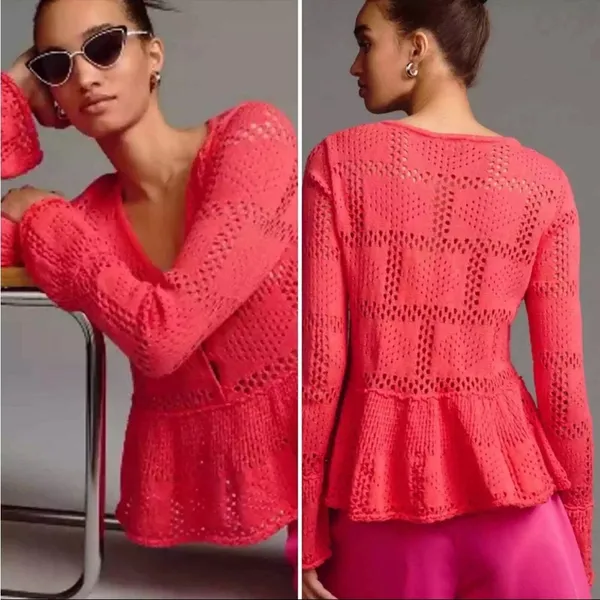 NWT‎ Anthropologie Pilcro Pointelle Babydoll Sweater Sz M - Image 2