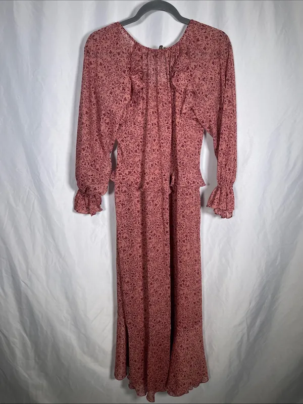 Loft Womens Pink Floral Ruffle Sheer Maxi Dress New With Tags Small Petite - Image 6