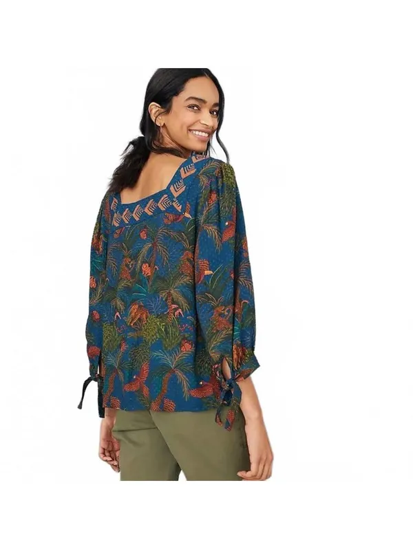 Anthropologie Farm Rio Bianca Blouse Puffed Sleeve Jungle Print Square Neck XS - Image 3
