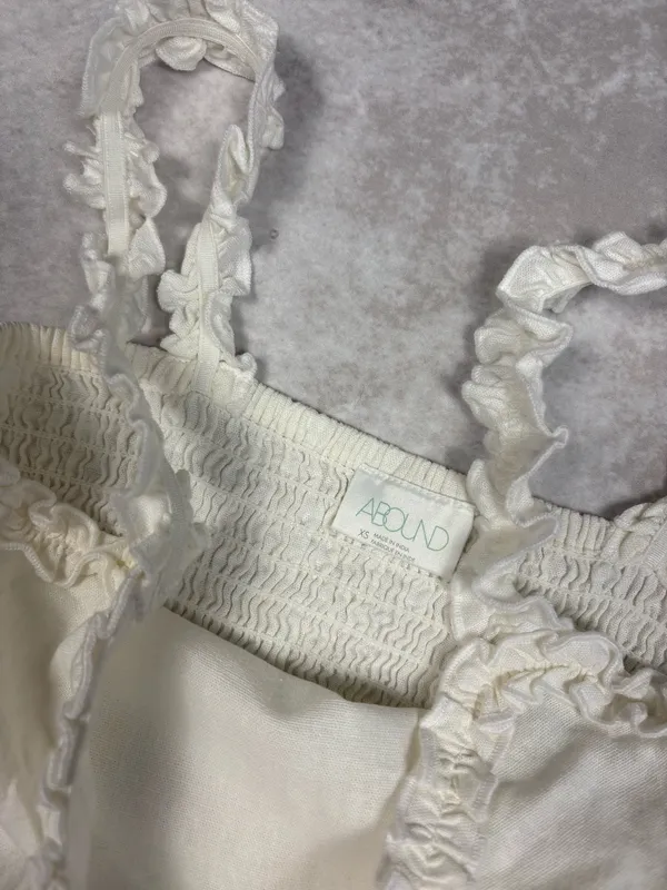 NWT Abound Linen Blend Ruffle V Neck & Strap White Mini Dress - Image 3