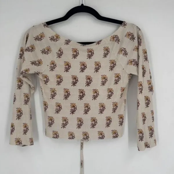 Anthropologie Sabrina Cinched‎ Crop Top Shirt neutral floral color Small Boho - Image 9