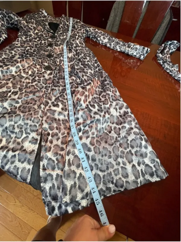 ABS Silver Label Black Grey Leopard Print Belted Trench Coat Jacket XS Statement - Image 7