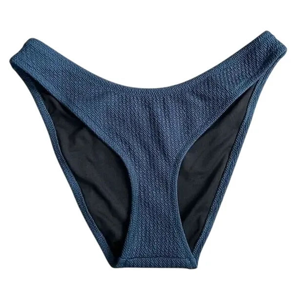 NWT J. Crew Textured Curved Waist Cheeky Bikini Bottom High Cut Leg M Navy Blue - Image 12