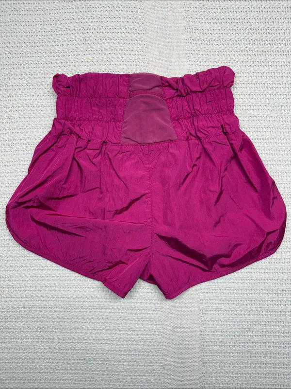 Free People High-Waist Paperbag Shorts in Magenta - Image 2