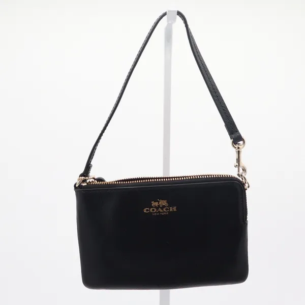 Coach Corner Zip Wristlet Black Crossgrain Leather Gold Logo - Image 7