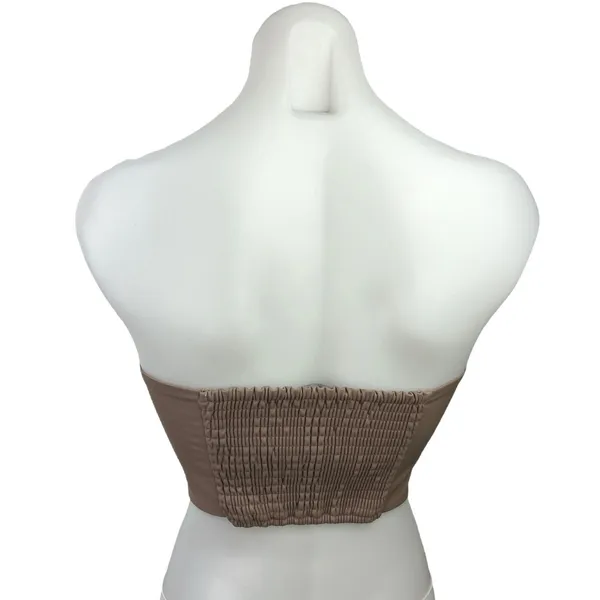 Zara Brown Faux Leather Sweetheart Neck Smocked Corset Bustier Crop Tube Top S - Image 2