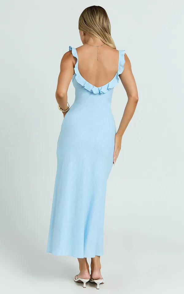 Showpo Light Blue Scoop Frill Neck A Line Dress - Image 3