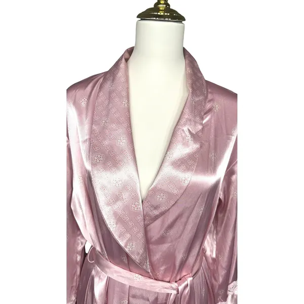 Vintage Jones New York Womens Robe Pink Pattern Shawl Collar Tie Waist‎ M - Image 5