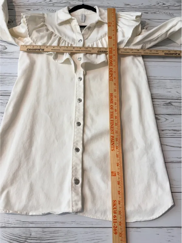 ZARA White Denim Ruffle Western Shirt Jacket Shacket Size M - Image 9