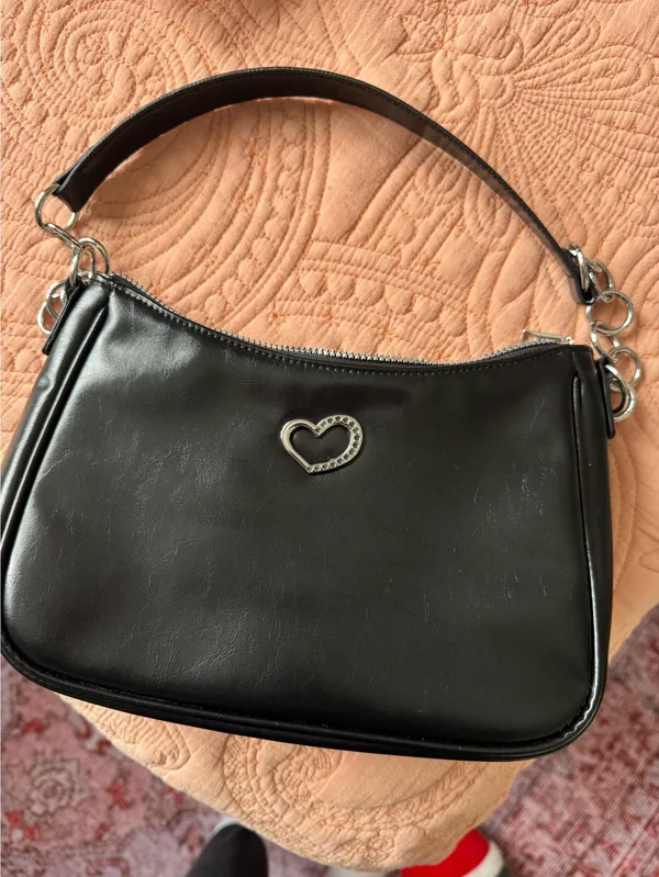 H&M Black Heart Accent Shoulder Bag - Image 6