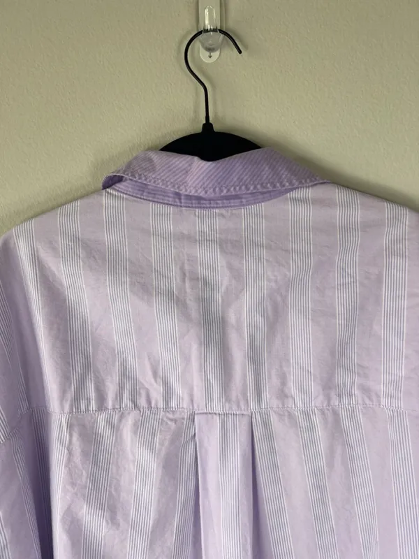 Aerie Good Day Button Down Shirt Lavender Striped Oversized Cotton Boyfriend XXL - Image 11