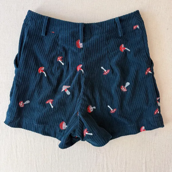 Unbranded Mushroom Embroidered Corduroy High Rise Shorts S 4-6 Blue - Image 6