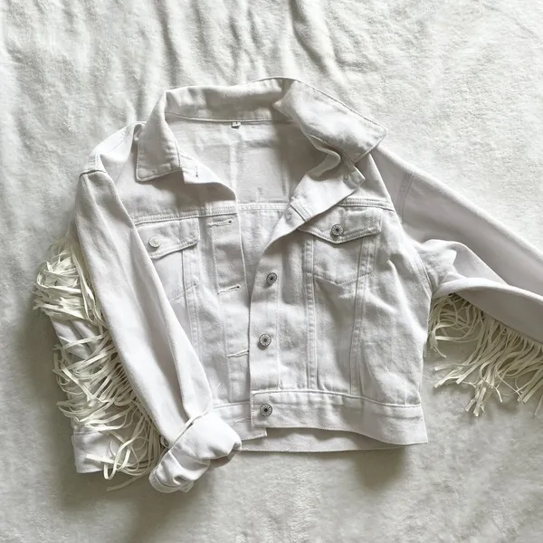 White Mama Fringe Jean Jacket - Image 4