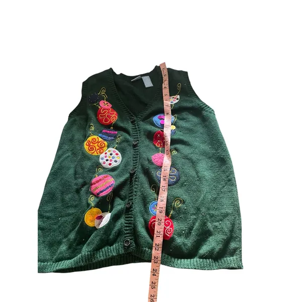 Vintage 90s Green Christmas Holiday Cardigan Sweater Vest Ugly Christmas Sweater - Image 11