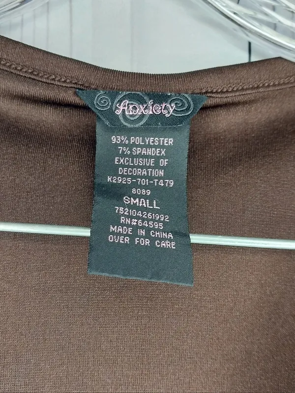 Anxiety Vintage Brown V-Neck Belted Cap Sleeve Y2K 90's Boho Chic Clubwear Top - Image 2