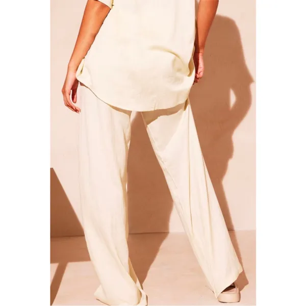 NWT Pretty Little Thing Tall Stone Linen Extreme Wide Leg Pants Trousers Medium - Image 5