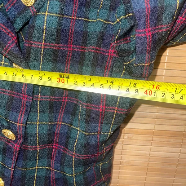 Vintage JH Collectibles military-style double-breasted wool blue plaid jacket 10 - Image 7