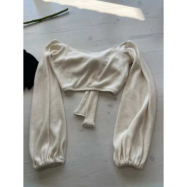 Byou Apparel Cream Tie Front Cropped Ribbed Sweater & BP Black Lettuce‎ Hem Crop - Image 6