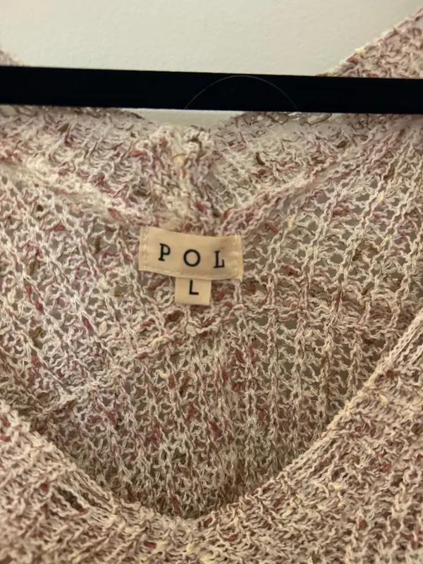 POL Sweater Oversized Knit Distressed V-Neck Camel Brown - Image 3