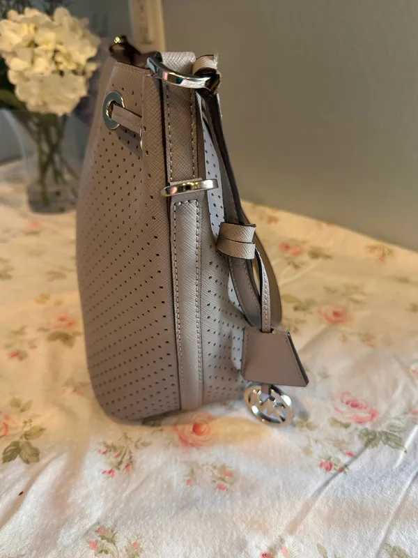 Michael Kors perforated bucket-style bag in gray - Image 6