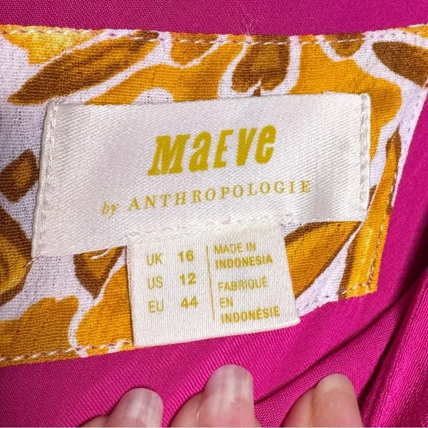 Anthropologie Maeve Pink Wrap Dress Tie Waist Mini Dress Puff Sleeve Feminine - Image 9