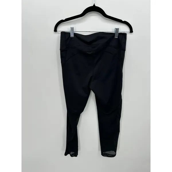 Nike Womens Black Dri-FIT Cropped‎ Mesh Leggings Sz L Workout Gym Running ER16 - Image 2