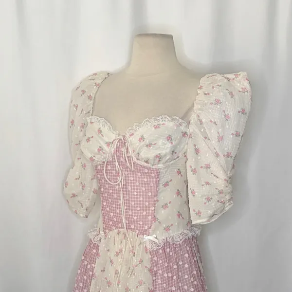 NWT!!‎ FOR LOVE & LEMONS Francine Floral Patchwork Mini Dress Lace Coquette XS - Image 8